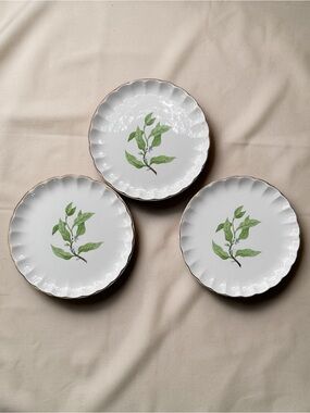 W.S.George Bolero Green Valley Gray Flowers 6.5” Bread Butter Plates Set of 3